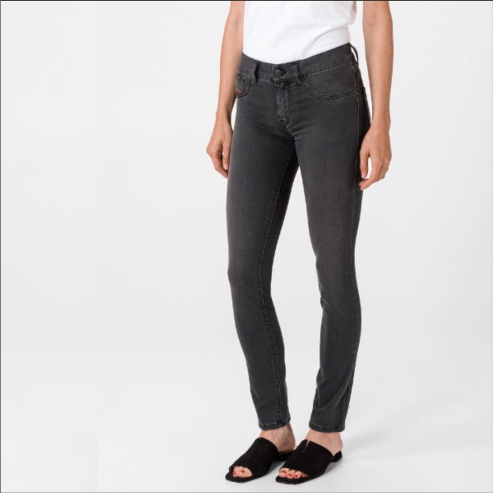 Diesel Livier Super Slim Jegging Low Rise Distressed Grey Black Jeans Sz 28